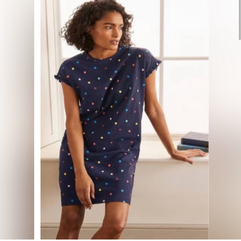 Boden Blue Colorful Polka Dot Dress with Cap Dolman Sleeves